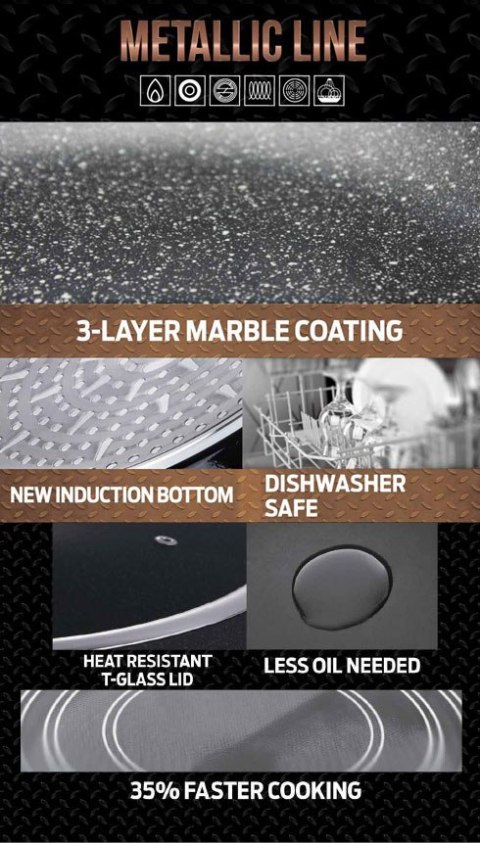 PATELNIA GRANITOWA WOK 30CM BERLINGER HAUS METALLIC LINE ROSE GOLD BH-6171