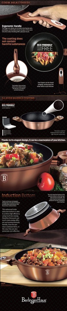 PATELNIA GRANITOWA WOK 30CM BERLINGER HAUS METALLIC LINE ROSE GOLD BH-6171