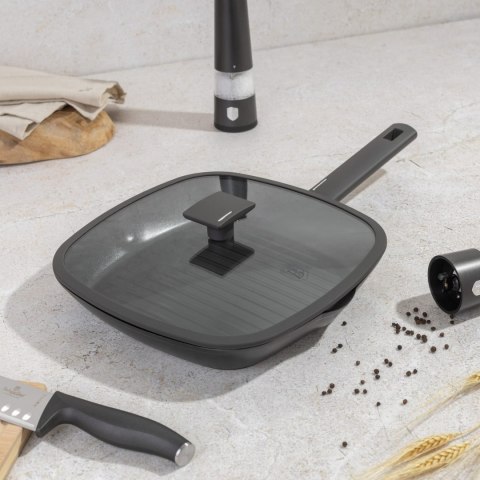 PATELNIA GRILLOWA TYTANOWA Z POKRYWKĄ 28CM BERLINGER HAUS ANTRACIT BH-8127