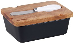 PORCELANOWA MASELNICZKA Z NOŻYKIEM POKRYWKA AKACJA KLAUSBERG KB-7784 CZARNA