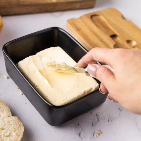 PORCELANOWA MASELNICZKA Z NOŻYKIEM POKRYWKA AKACJA KLAUSBERG KB-7784 CZARNA