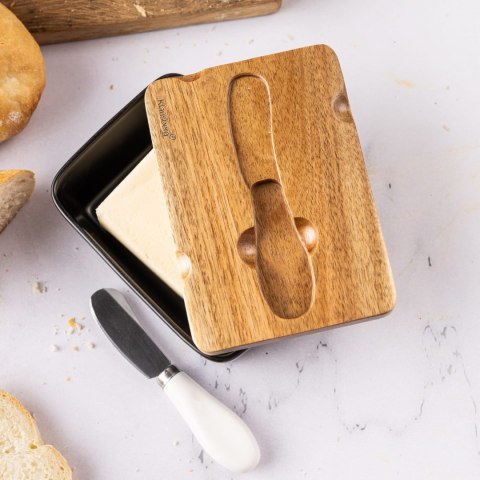 PORCELANOWA MASELNICZKA Z NOŻYKIEM POKRYWKA AKACJA KLAUSBERG KB-7784 CZARNA