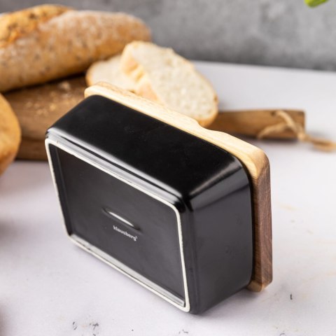 PORCELANOWA MASELNICZKA Z NOŻYKIEM POKRYWKA AKACJA KLAUSBERG KB-7784 CZARNA