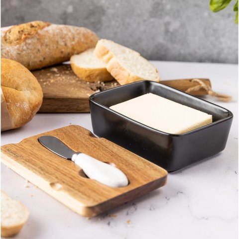 PORCELANOWA MASELNICZKA Z NOŻYKIEM POKRYWKA AKACJA KLAUSBERG KB-7784 CZARNA