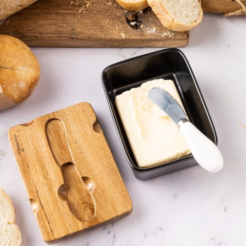 PORCELANOWA MASELNICZKA Z NOŻYKIEM POKRYWKA AKACJA KLAUSBERG KB-7784 CZARNA