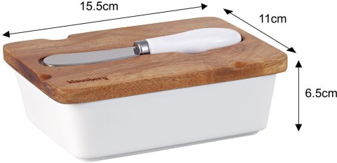 PORCELANOWA MASELNICZKA Z NOŻYKIEM POKRYWKA AKACJA KLAUSBERG KB-7785 BIAŁA