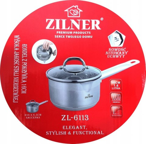RONDEL STALOWY 1.8L / 16CM Z WYLEWKĄ ZILNER ZL-6113