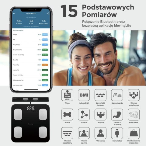 WAGA ŁAZIENKOWA Z POMIAREM TKANKI TŁUSZCZOWEJ I SKŁADU CIAŁA, SMART, BT, KLAUSBERG KB-7852 CZARNA