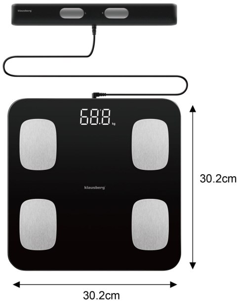 WAGA ŁAZIENKOWA Z POMIAREM TKANKI TŁUSZCZOWEJ I SKŁADU CIAŁA, SMART, BT, KLAUSBERG KB-7852 CZARNA