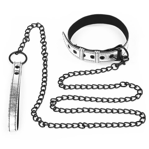 OBROŻA BONDAGE FETISH METALLIC PUP COLLAR WITH LEASH