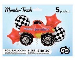Balony foliowe - zestaw Monster Truck, Happy Birthday 5 szt.