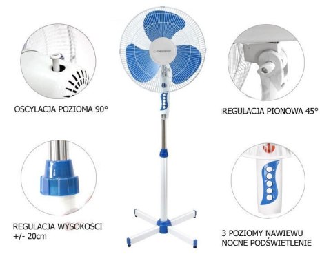 WENTYLATOR PODŁOGOWY ESPERANZA 40CM ES-1760-B-BL NIEBIESKI