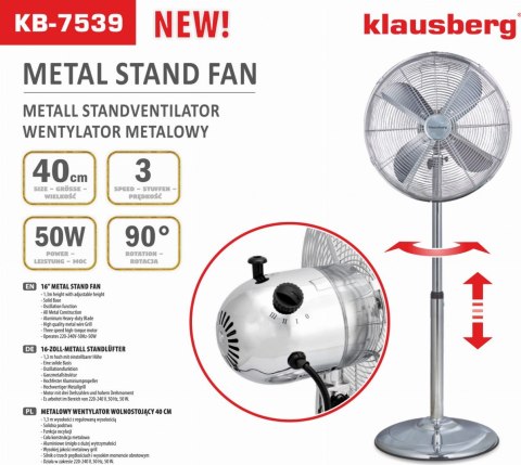 WENTYLATOR STOJĄCY PODŁOGOWY 40CM 50W METALOWY KLAUSBERG KB-7539