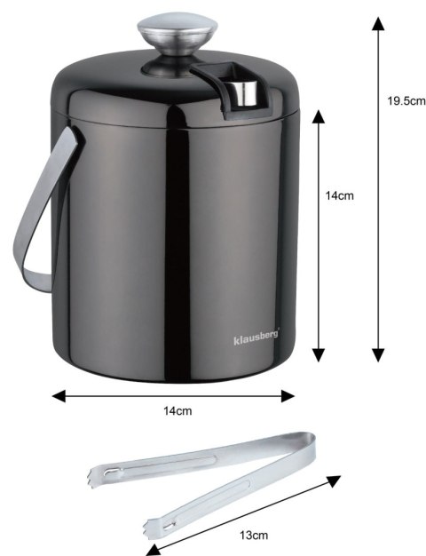 WIADERKO DO LODU 1.3L + SZCZYPCE POJEMNIK NA KOSTKI LODU KLAUSBERG KB-7656 GRAFITOWY