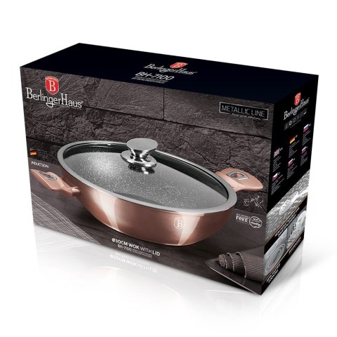 WOK GARNEK GRANITOWY 30CM 4.4L BERLINGER HAUS METALLIC LINE ROSE GOLD BH-7100