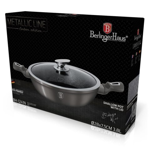 WOK GARNEK Z POWŁOKĄ GRANITOWĄ 28cm 3.8L BERLINGER HAUS METALLIC LINE CARBON BH-1241-N