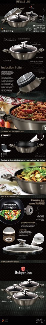 WOK GARNEK Z POWŁOKĄ GRANITOWĄ 28cm 3.8L BERLINGER HAUS METALLIC LINE CARBON BH-1241-N