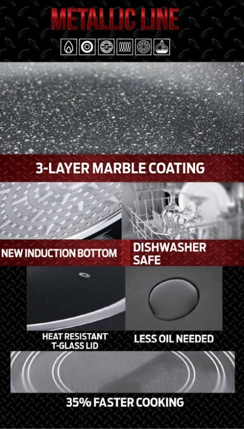 WOK GRANITOWY 28cm Z POKRYWKĄ BERLINGER HAUS METALLIC LINE BURGUNDY BH-1265-N