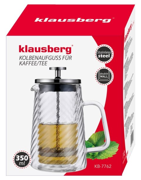 ZAPARZACZ DO KAWY HERBATY SZKLANY 350ML FRENCH PRESS KLAUSBERG KB-7762 SREBRNY