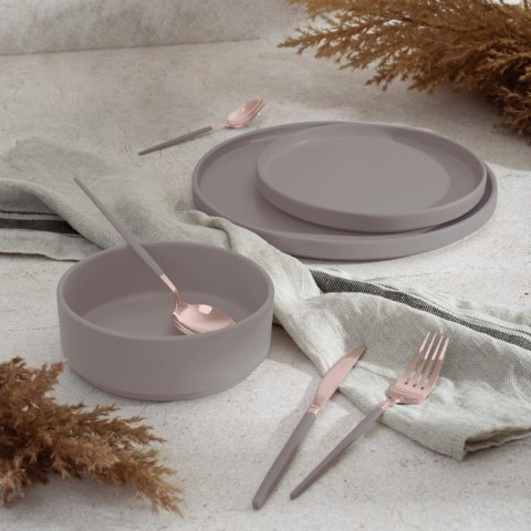 ZASTAWA STOŁOWA SERWIS KOMPLET TALERZY NACZYŃ 18 ELE DLA 6 OSÓB BERLINGER HAUS TAUPE BH-10006