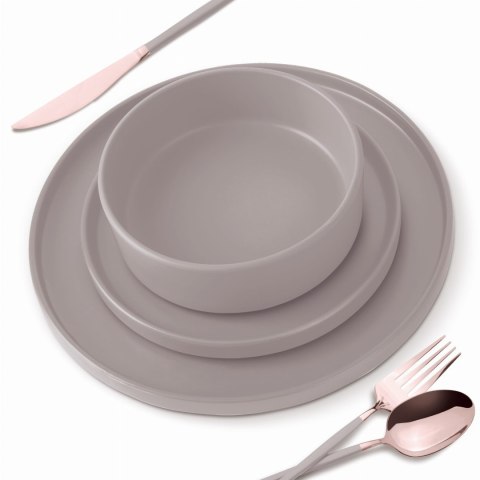 ZASTAWA STOŁOWA SERWIS KOMPLET TALERZY NACZYŃ 18 ELE DLA 6 OSÓB BERLINGER HAUS TAUPE BH-10006