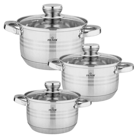 ZESTAW 3 GARNKÓW STALOWYCH 6 EL. 2.9 / 3.9 / 5.1L ZILNER ZL-8082