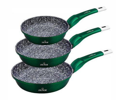 ZESTAW 3 PATELNI 20 24 28CM MARMUROWO-CERAMICZNE ZILNER STONETEC EMERALD ZL-2028G