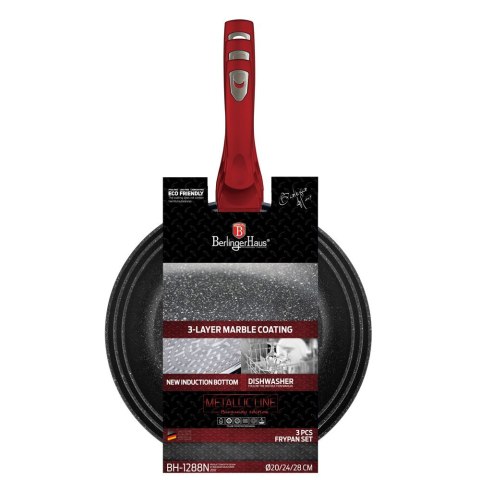 ZESTAW 3 PATELNI GRANITOWYCH 20/24/28CM BERLINGER HAUS METALLIC BURGUNDY LINE BH-1288-NF