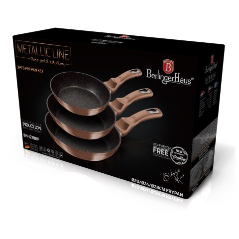 ZESTAW 3 PATELNI GRANITOWYCH 20/24/28CM BERLINGER HAUS METALLIC LINE ROSE GOLD BH-1278-N