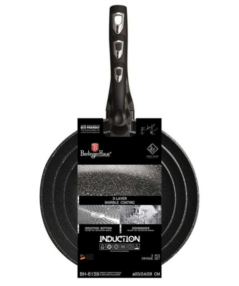 ZESTAW 3 PATELNI GRANITOWYCH BERLINGER HAUS BLACK SIVER BH-6159