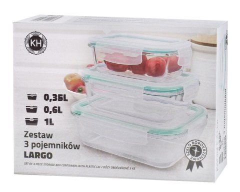 ZESTAW 3 SZKLANYCH POJEMNIKÓW KUCHENNYCH 350 / 600 / 1000ML KONIGHOFFER LARGO KG-2079