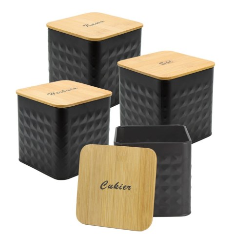 ZESTAW 4 POJEMNIKÓW KAWA HERBATA CUKIER SÓL BRUNBESTE BB-4261 (NAPISY PL)