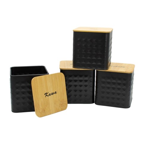 ZESTAW 4 POJEMNIKÓW KAWA HERBATA CUKIER SÓL BRUNBESTE BB-4261 (NAPISY PL)