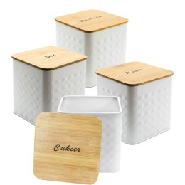 ZESTAW 4 POJEMNIKÓW KAWA HERBATA CUKIER SÓL BRUNBESTE BB-4262 (NAPISY PL)