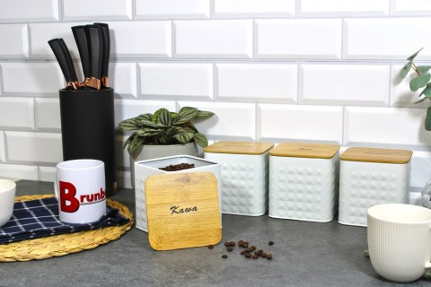 ZESTAW 4 POJEMNIKÓW KAWA HERBATA CUKIER SÓL BRUNBESTE BB-4262 (NAPISY PL)