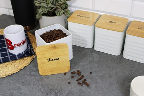ZESTAW 4 POJEMNIKÓW KAWA HERBATA CUKIER SÓL BRUNBESTE BB-4262 (NAPISY PL)
