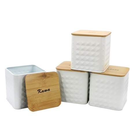 ZESTAW 4 POJEMNIKÓW KAWA HERBATA CUKIER SÓL BRUNBESTE BB-4262 (NAPISY PL)