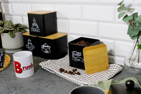 ZESTAW 4 POJEMNIKÓW KAWA HERBATA CUKIER SÓL BRUNBESTE BB-4263 (NAPISY PL)