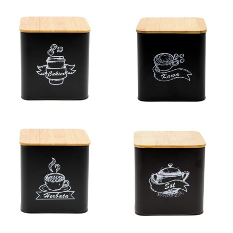 ZESTAW 4 POJEMNIKÓW KAWA HERBATA CUKIER SÓL BRUNBESTE BB-4263 (NAPISY PL)