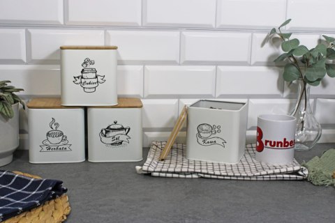 ZESTAW 4 POJEMNIKÓW KAWA HERBATA CUKIER SÓL BRUNBESTE BB-4264 (NAPISY PL)