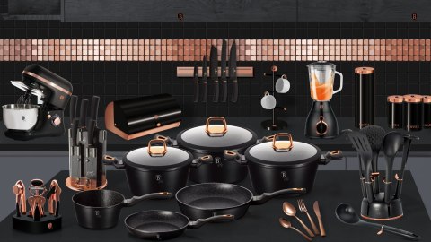 ZESTAW 5 EL. GARNEK + PATELNIA GRANITOWA BERLINGER HAUS BLACK ROSE BH-6790