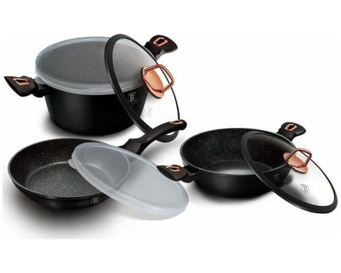 ZESTAW 7 EL. GARNKI + PATELNIA GRANITOWA BERLINGER HAUS BLACK ROSE BH-6791
