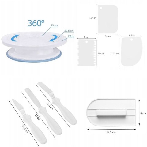 ZESTAW AKCESORIÓW DO DEKOROWANIA CIAST 8 ELE. PATERA OBROTOWA SZPATUŁY.BRUNBESTE BB-2903