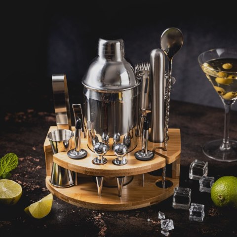 ZESTAW BARMAŃSKI DO DRINKÓW KOKTAJLI 12-ELE SHAKER SREBRNY KLAUSBERG KB-7655