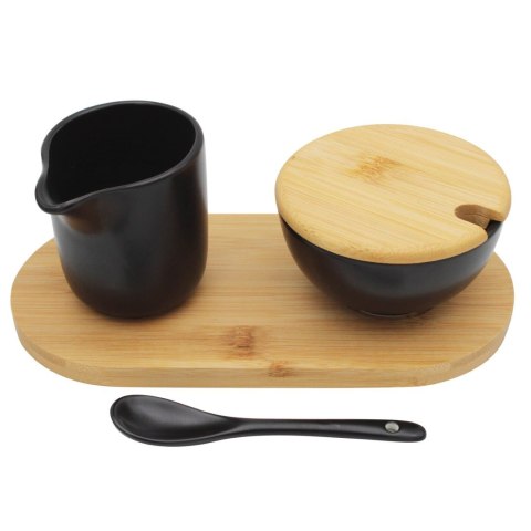 ZESTAW CERAMICZNA CUKIERNICZKA I MLECZNIK NA BAMBUSOWEJ PODSTAWCE BRUNBESTE BB-4503