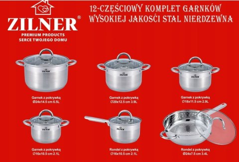 ZESTAW GARNKÓW STALOWYCH 12 ELE ZILNER ZL-8106