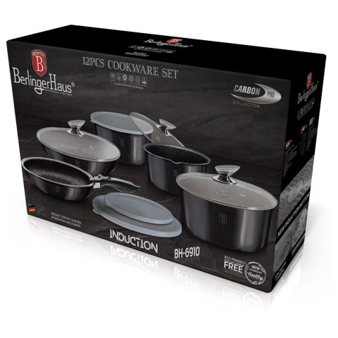 ZESTAW GARNKÓW Z POWŁ. GRANITOWĄ 12 EL. CLICK & COOK BERLINGER HAUS Carbon Pro BH-6910