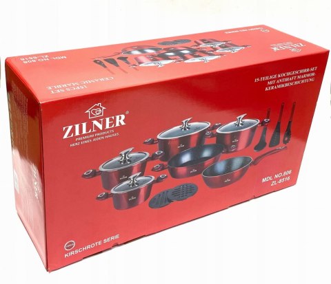 ZESTAW GARNKÓW Z POWŁOKĄ GRANITOWĄ 15 EL. ZILNER CHERRY RED ZL-8516