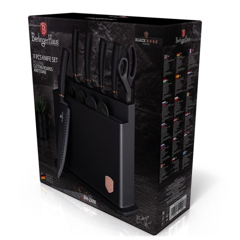 ZESTAW NOŻY I DESEK KUCHENNYCH 11-ele BERLINGER HAUS BLACK ROSE BH-2491