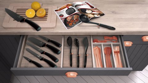 ZESTAW NOŻY Z PRZYBORAMI KUCHENNYMI I DESKĄ DO KROJENIA 13 EL. BERLINGER HAUS BLACK ROSE BH-2545